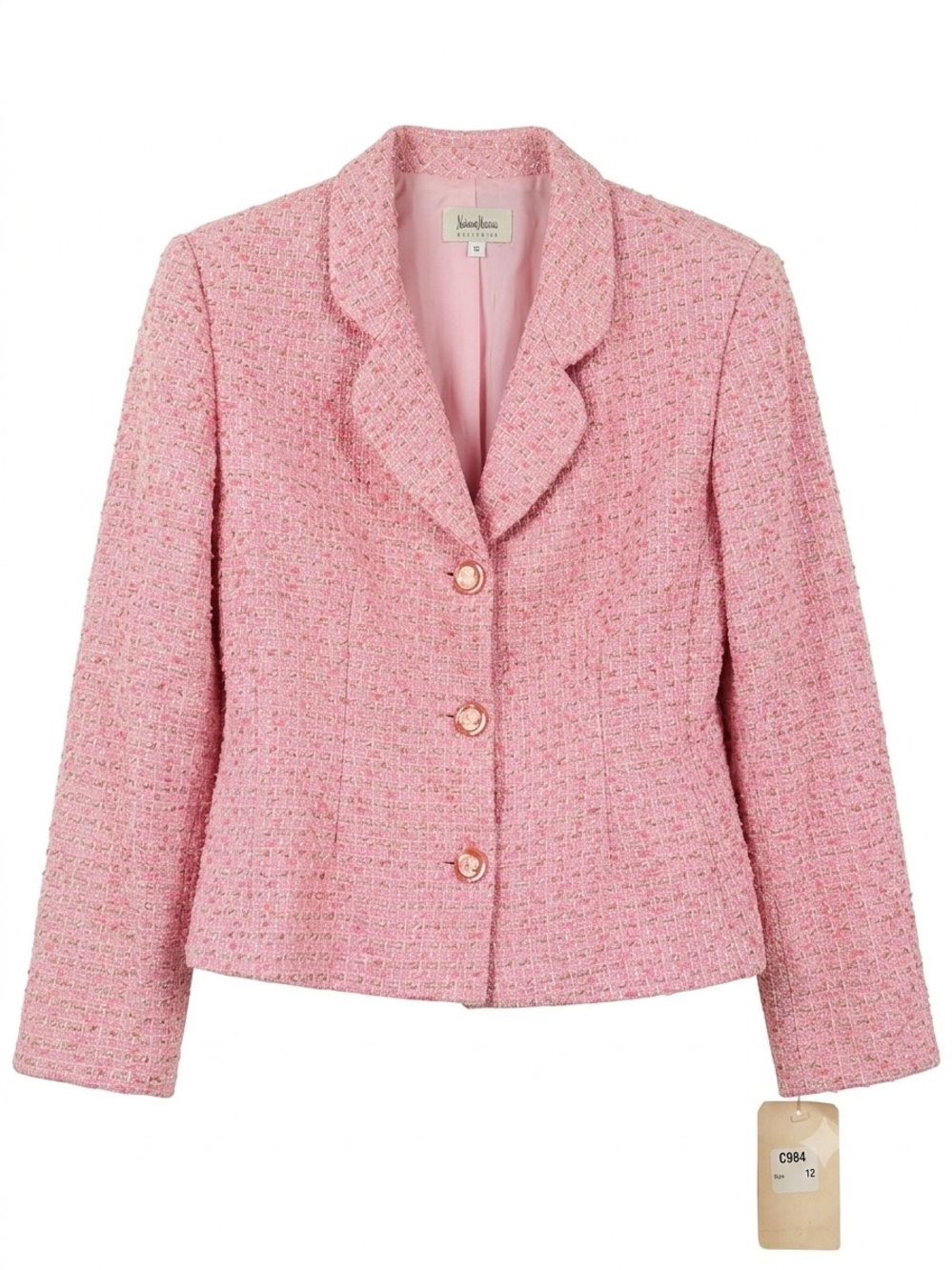 VTG Lucite Rose Bubble Buttons Neiman Marcus Pink Tweed Blazer VTG Size 12